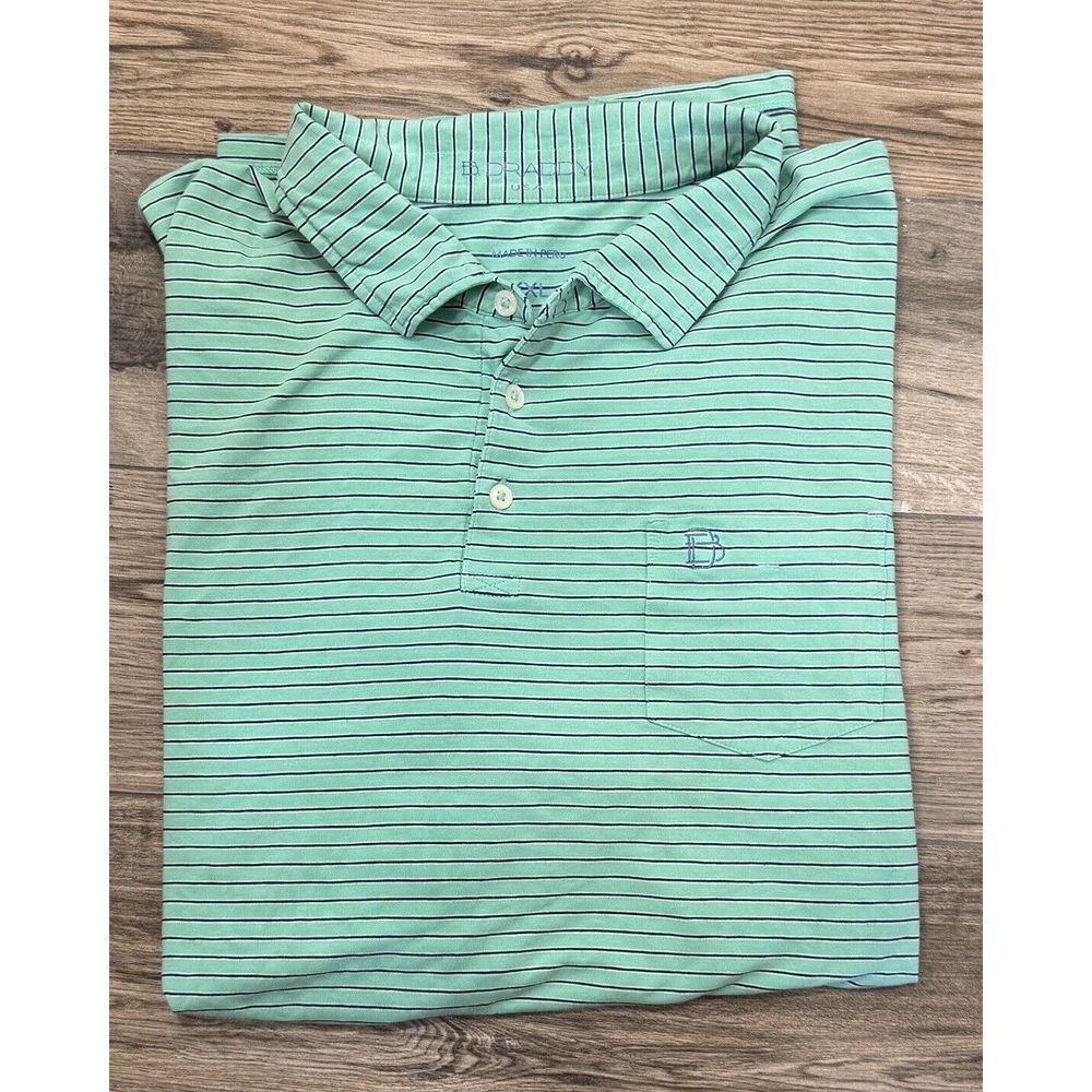 B Draddy Shirt Polo Mens XXL Green Blue Stripe Pima Cotton‎ Short Sleeve Stretch